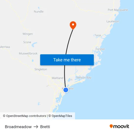 Broadmeadow to Bretti map