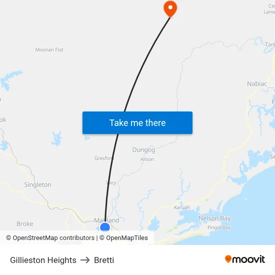Gillieston Heights to Bretti map