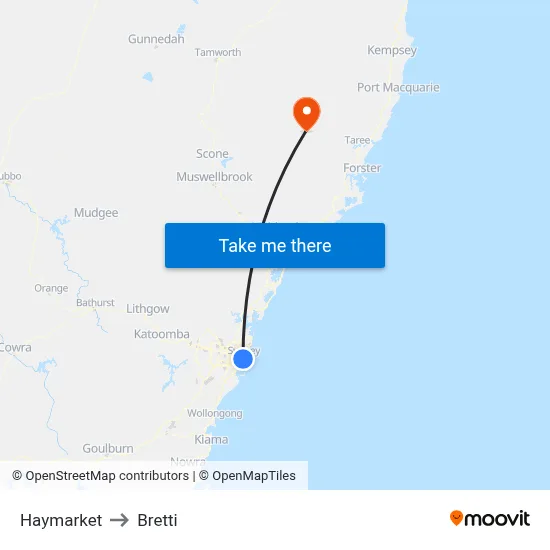 Haymarket to Bretti map