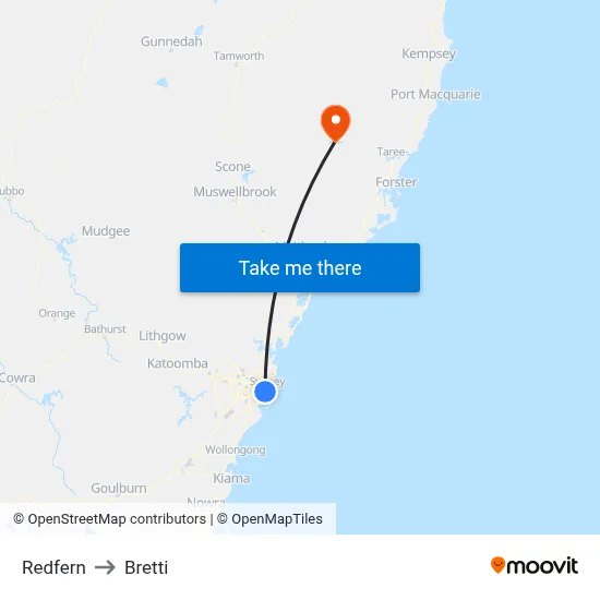 Redfern to Bretti map