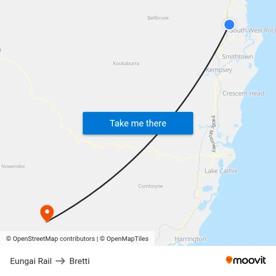 Eungai Rail to Bretti map
