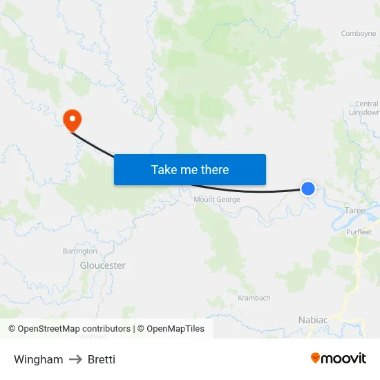 Wingham to Bretti map