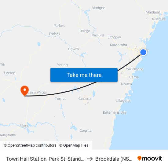 Town Hall, Park St, Stand J to Brookdale (NSW) map