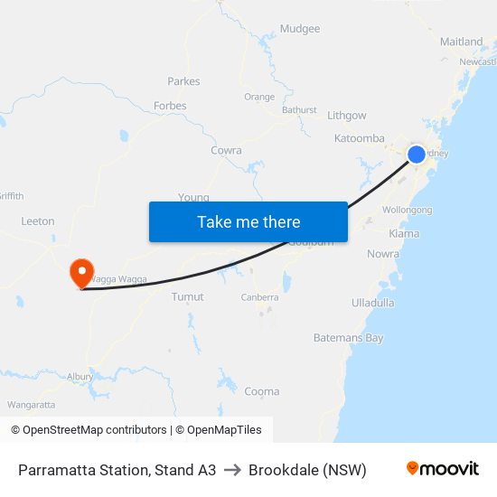 Parramatta Station, Stand A3 to Brookdale (NSW) map