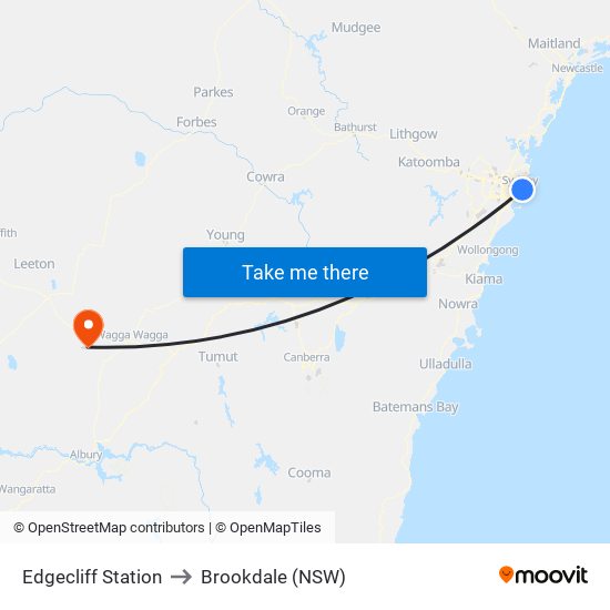 Edgecliff Station to Brookdale (NSW) map
