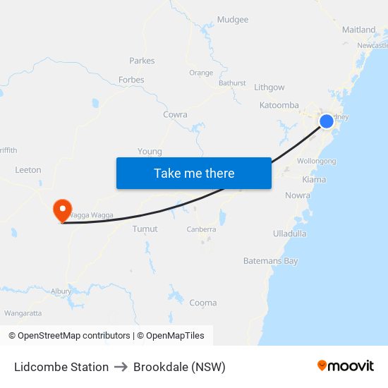 Lidcombe Station to Brookdale (NSW) map