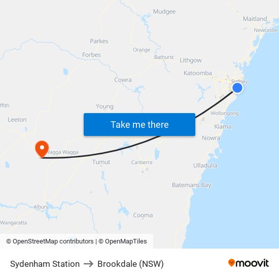 Sydenham Station to Brookdale (NSW) map