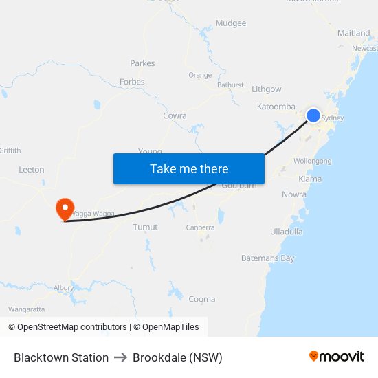 Blacktown Station to Brookdale (NSW) map