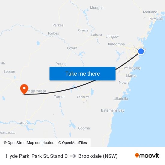 Hyde Park, Park St, Stand C to Brookdale (NSW) map