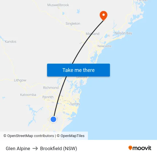 Glen Alpine to Brookfield (NSW) map