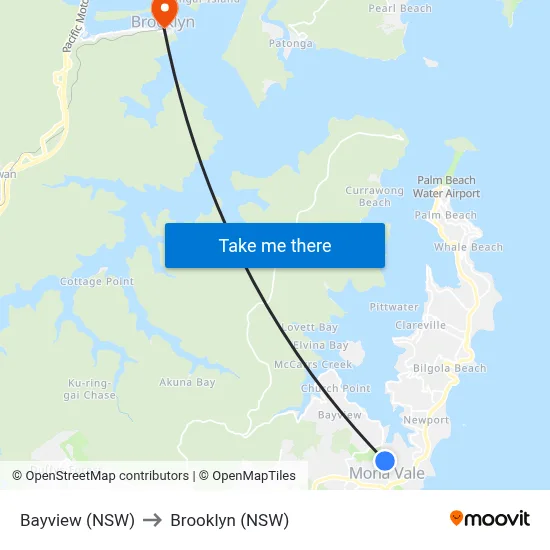 Bayview (NSW) to Brooklyn (NSW) map