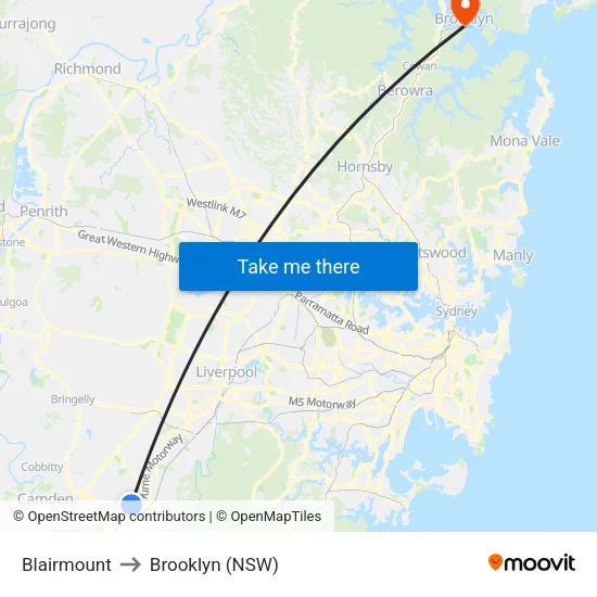 Blairmount to Brooklyn (NSW) map