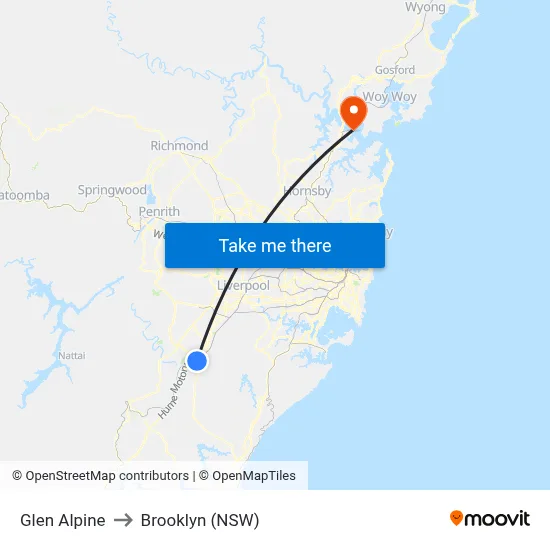 Glen Alpine to Brooklyn (NSW) map