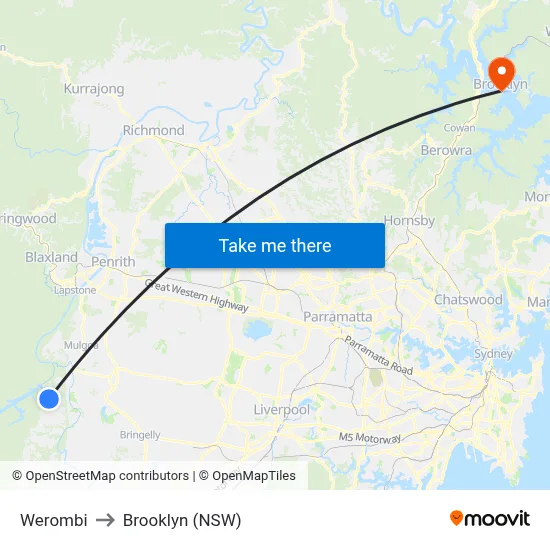 Werombi to Brooklyn (NSW) map