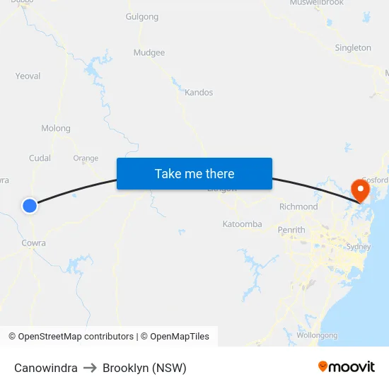 Canowindra to Brooklyn (NSW) map
