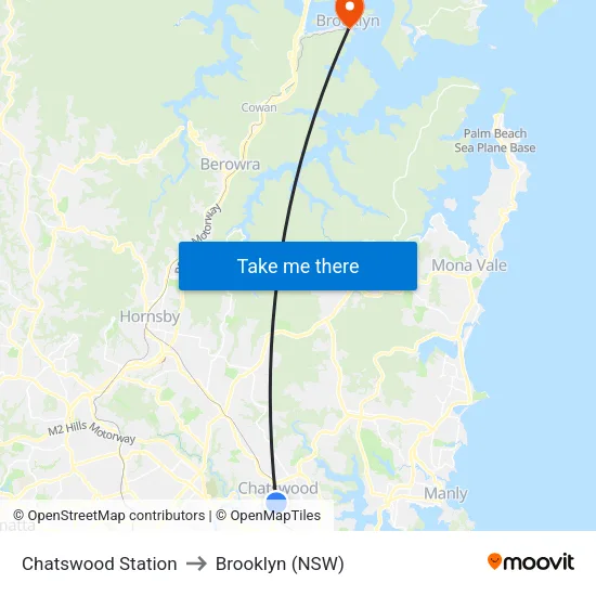 Chatswood Station to Brooklyn (NSW) map