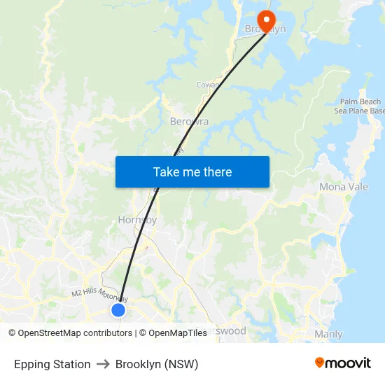 Epping Station to Brooklyn (NSW) map