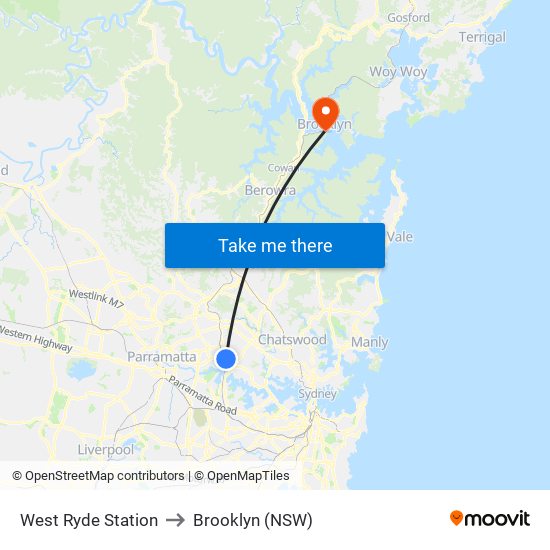 West Ryde Station to Brooklyn (NSW) map