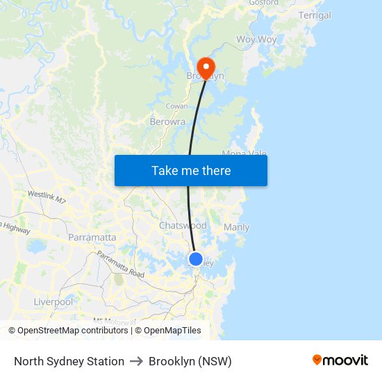 North Sydney Station to Brooklyn (NSW) map