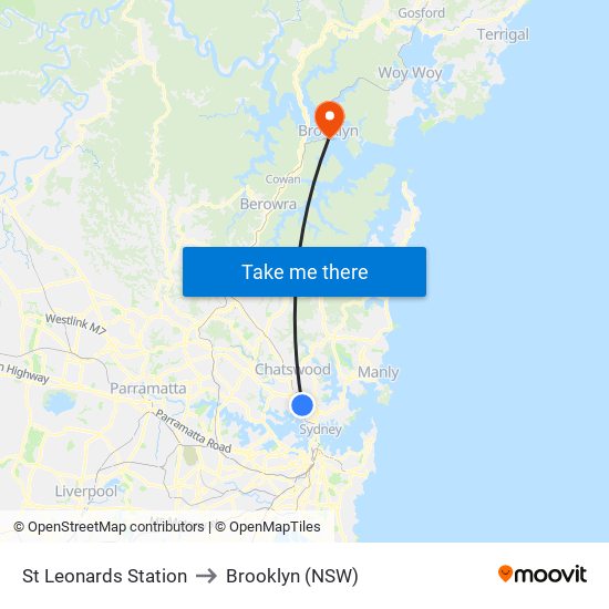 St Leonards Station to Brooklyn (NSW) map
