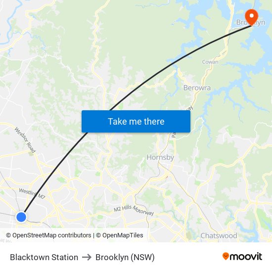 Blacktown Station to Brooklyn (NSW) map