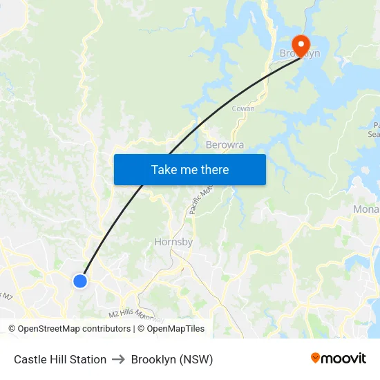 Castle Hill Station to Brooklyn (NSW) map