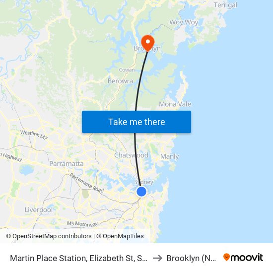Martin Place Station, Elizabeth St, Stand E to Brooklyn (NSW) map