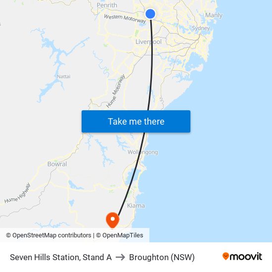 Seven Hills Station, Stand A to Broughton (NSW) map