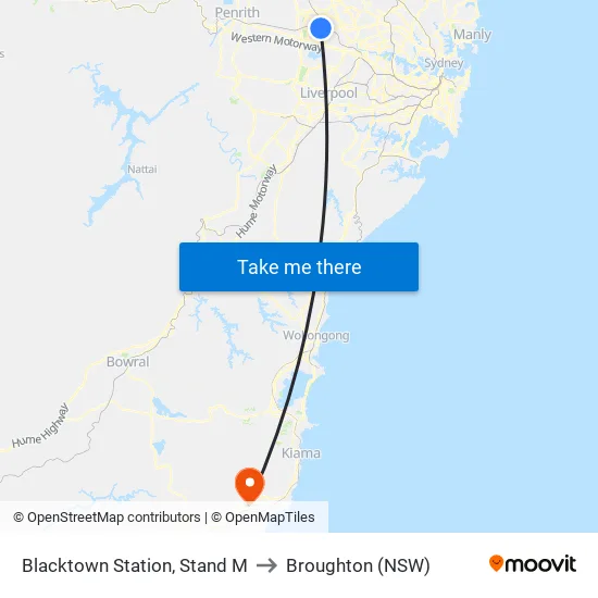 Blacktown Station, Stand M to Broughton (NSW) map