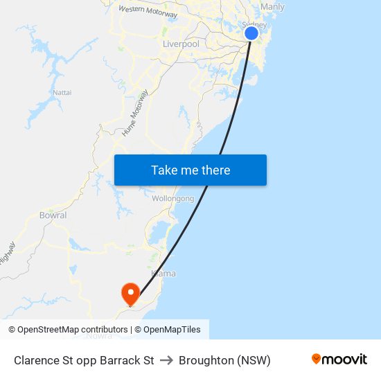 Clarence St opp Barrack St to Broughton (NSW) map