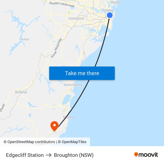 Edgecliff Station to Broughton (NSW) map