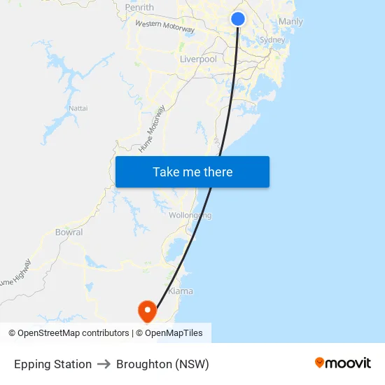 Epping Station to Broughton (NSW) map