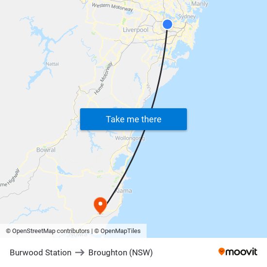 Burwood Station to Broughton (NSW) map