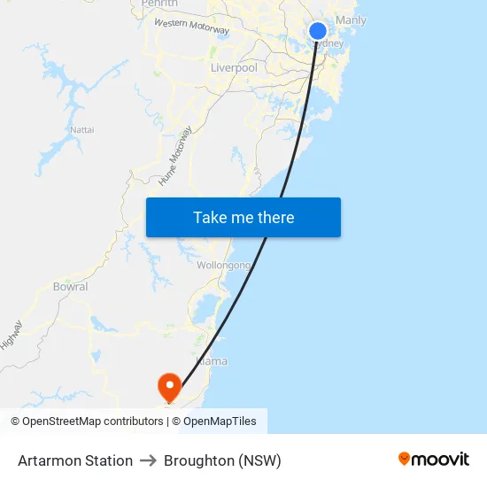 Artarmon Station to Broughton (NSW) map