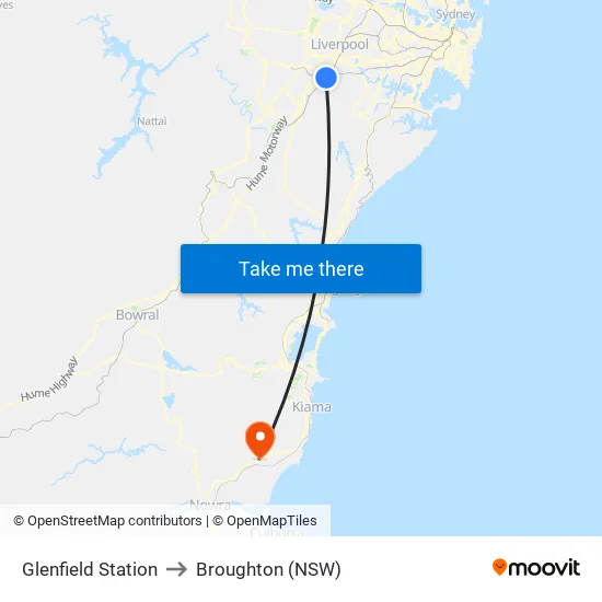 Glenfield Station to Broughton (NSW) map