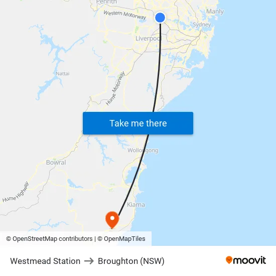 Westmead Station to Broughton (NSW) map