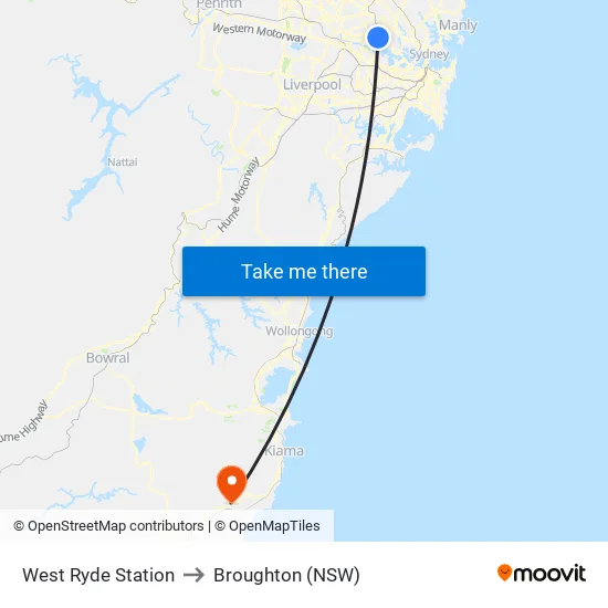 West Ryde Station to Broughton (NSW) map