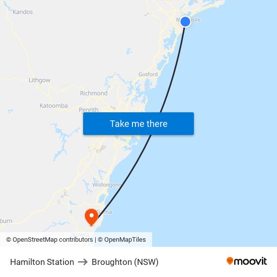 Hamilton Station to Broughton (NSW) map