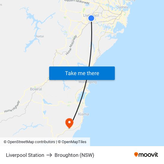 Liverpool Station to Broughton (NSW) map