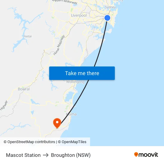Mascot Station to Broughton (NSW) map