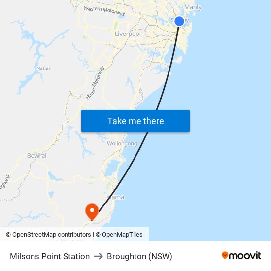 Milsons Point Station to Broughton (NSW) map