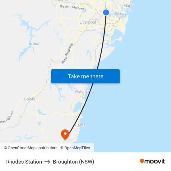 Rhodes Station to Broughton (NSW) map