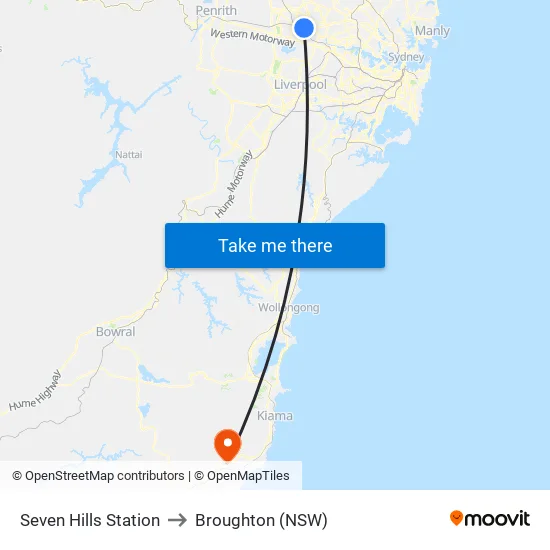 Seven Hills Station to Broughton (NSW) map