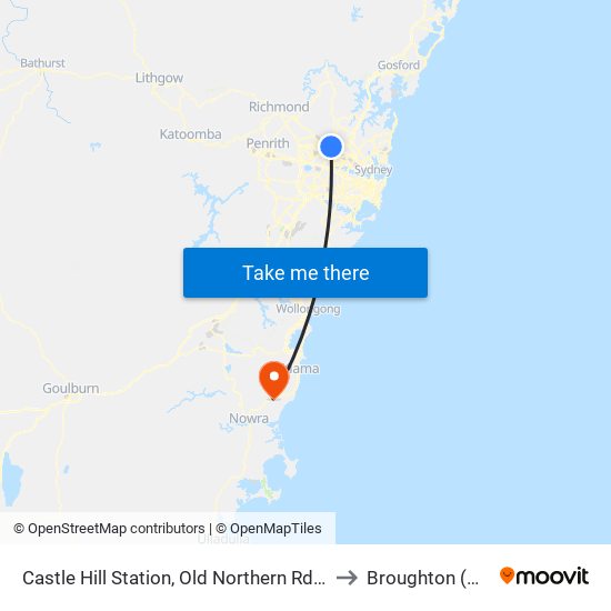 Castle Hill Station, Old Northern Rd, Stand A to Broughton (NSW) map