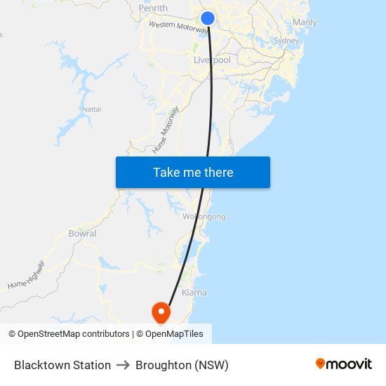 Blacktown Station to Broughton (NSW) map