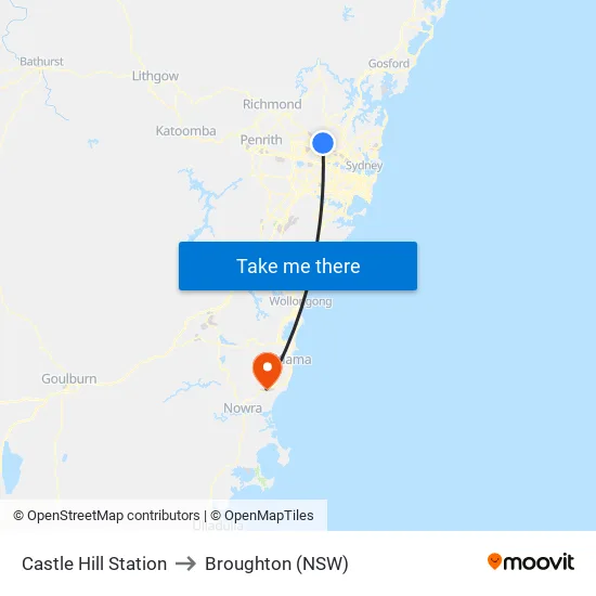 Castle Hill Station to Broughton (NSW) map