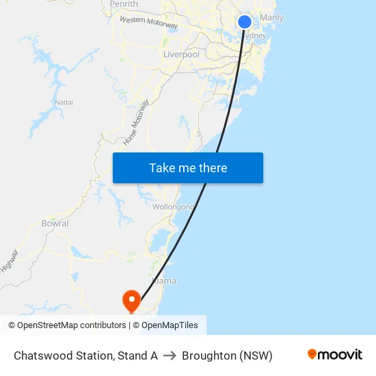 Chatswood Station, Stand A to Broughton (NSW) map