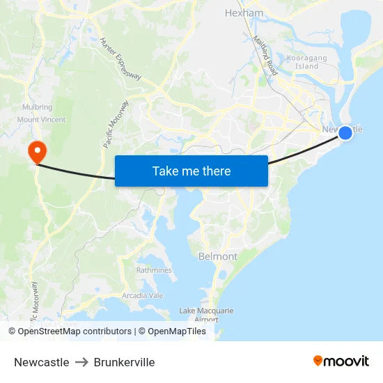 Newcastle to Brunkerville map