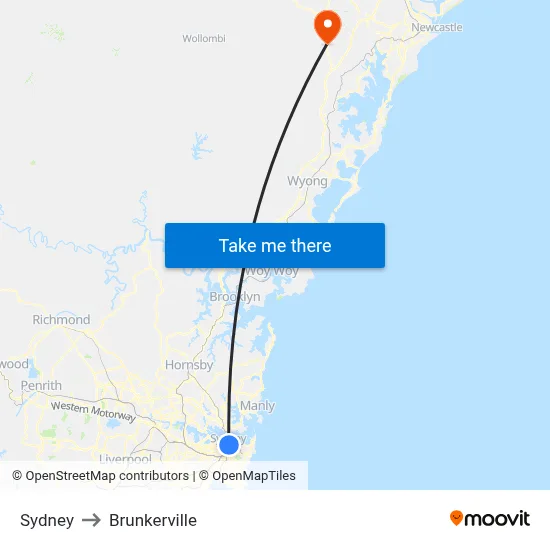 Sydney to Brunkerville map
