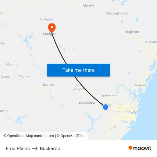 Emu Plains to Buckaroo map